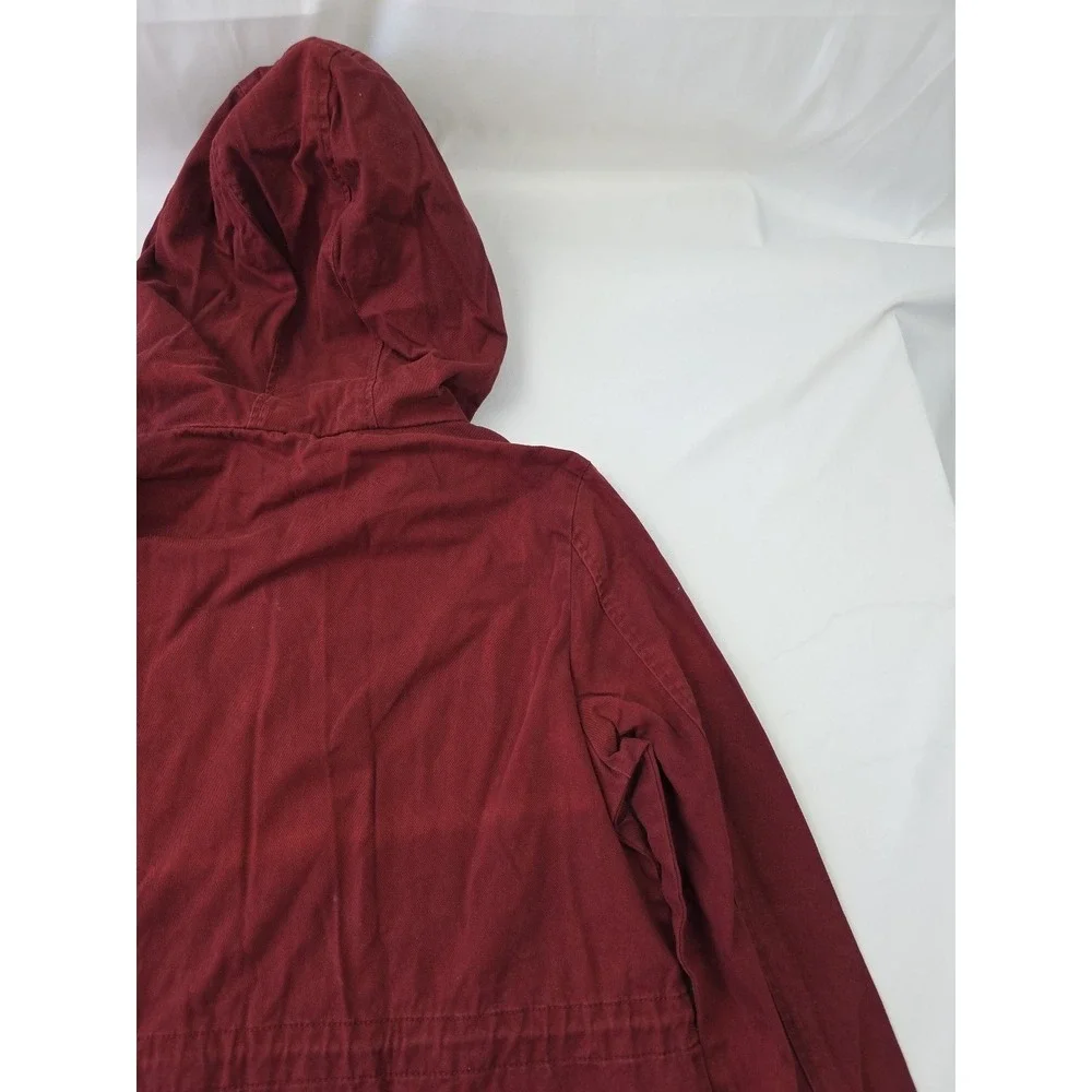 Forever 21 Burgundy Utility Jacket Womens Medium Hooded Anorak Cinch Waist Faded